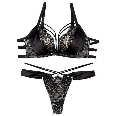 12/2再販!【Reinest】グラマラスサテンコードブラジャー&バック透けTバックショーツ［大人気］(ブラック-A65/ショーツM)