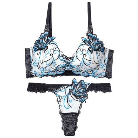 11/26新作!【永尾まりや着用】【Reinest】アラベスクパピヨンレース育乳脇高★魔法のブラジャー&バック透けTバックショーツ［大人気］(ブラック-A65/ショーツM)