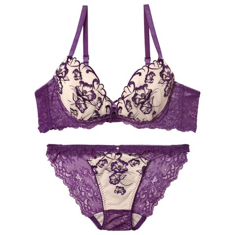 1/5新作!【永尾まりや着用】【Reinest】クレールフィーユレースアップブラジャー&バック透けフルバックショーツ［大人気］(パープル-A65/ショーツM)