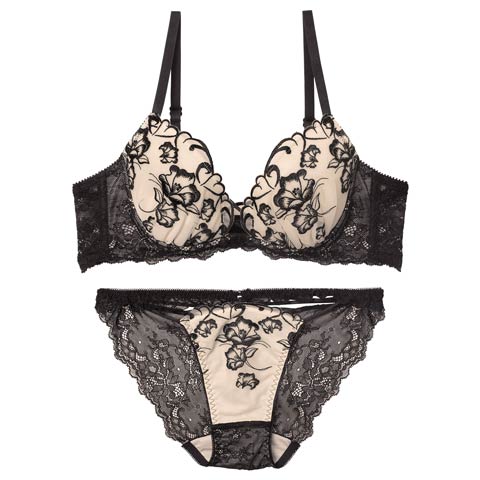 1/5新作!【永尾まりや着用】【Reinest】クレールフィーユレースアップブラジャー&バック透けフルバックショーツ［大人気］(ブラック-A65/ショーツM)