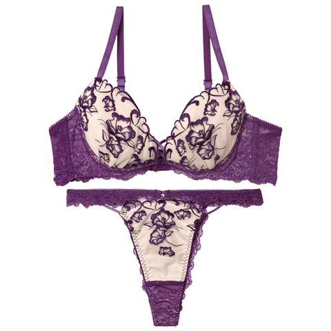1/5新作!【永尾まりや着用】【Reinest】クレールフィーユレースアップブラジャー&バック透けTバックショーツ［大人気］(パープル-A65/ショーツM)