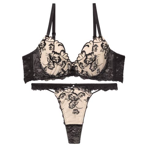 1/5新作!【永尾まりや着用】【Reinest】クレールフィーユレースアップブラジャー&バック透けTバックショーツ［大人気］(ブラック-A65/ショーツM)