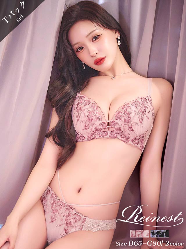 ゴシックダークフラワーブラジャー&バック透けフルバックショーツ