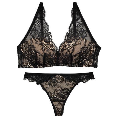 12/24新作!【ノンワイヤー】DIVA BRA series 24h Souffle /24h スフレブラ＆バック透けTバックショーツ［激売れ］(ブラック-A65/ショーツM)