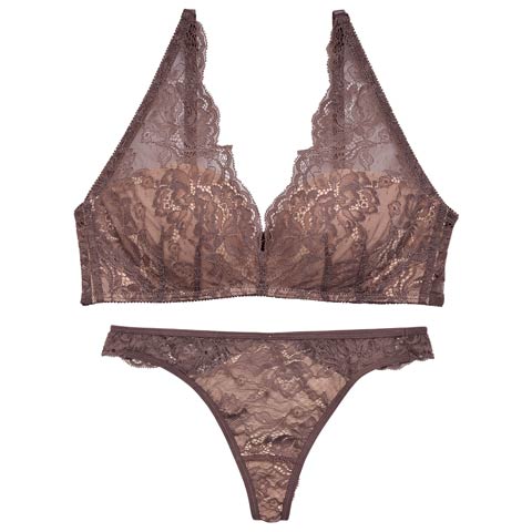 12/24新作!【ノンワイヤー】DIVA BRA series 24h Souffle /24h スフレブラ＆バック透けTバックショーツ［激売れ］(ブラウン-A65/ショーツM)