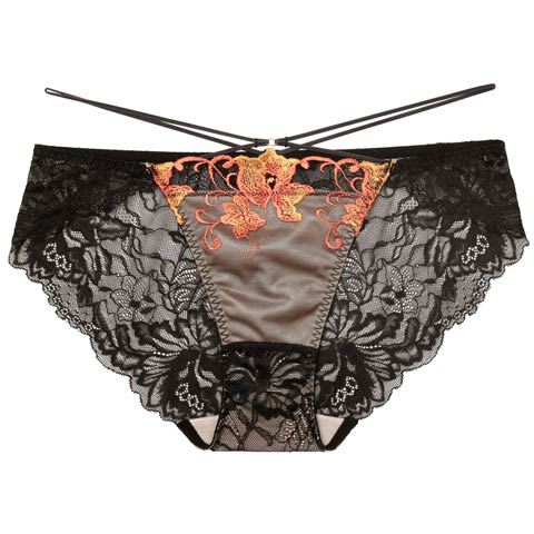 【Reinest】シックブロッサムコードバック透け選べるショーツ[おそろいショーツ](ブラック/フルバック-M)