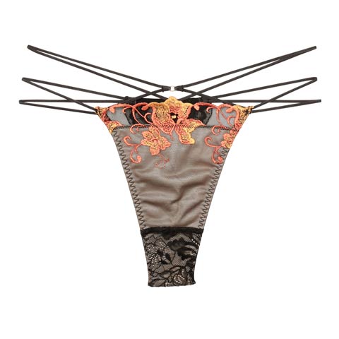 【Reinest】シックブロッサムコードバック透け選べるショーツ[おそろいショーツ](ブラック/Ｔバック-M)