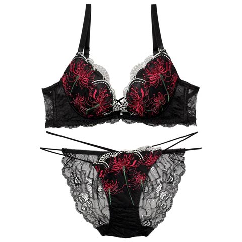10/4再販!【Reinest】スパイダーリリーレースブラジャー&バック透けフルバックショーツ［大人気］(ブラック-A65/ショーツM)