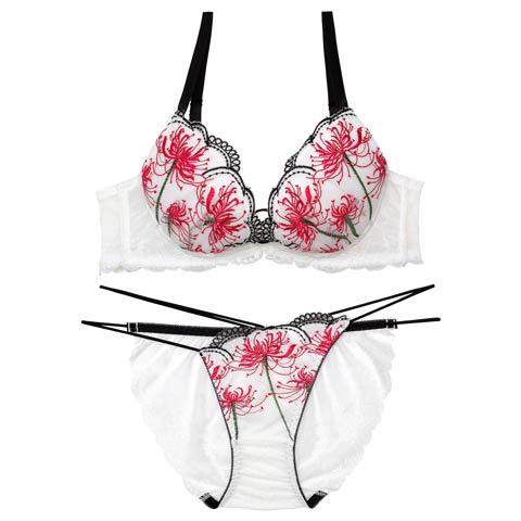 10/4再販!【Reinest】スパイダーリリーレースブラジャー&バック透けフルバックショーツ［大人気］(ホワイト-A65/ショーツM)