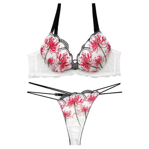 10/4再販!【Reinest】スパイダーリリーレースブラジャー&バック透けTバックショーツ［大人気］(ホワイト-A65/ショーツM)