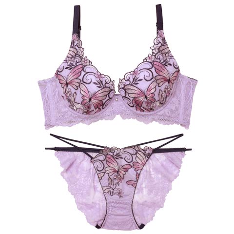 【永尾まりや着用】【Reinest】エレガンスパピヨンフルール育乳脇高★魔法のブラジャー&バック透けフルバックショーツ［大人気］(パープル-A65/ショーツM)