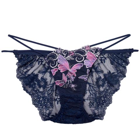 【Reinest】エレガンスパピヨンフルールバック透け選べるショーツ[おそろいショーツ]［週末セール］(ネイビー/フルバック-M)