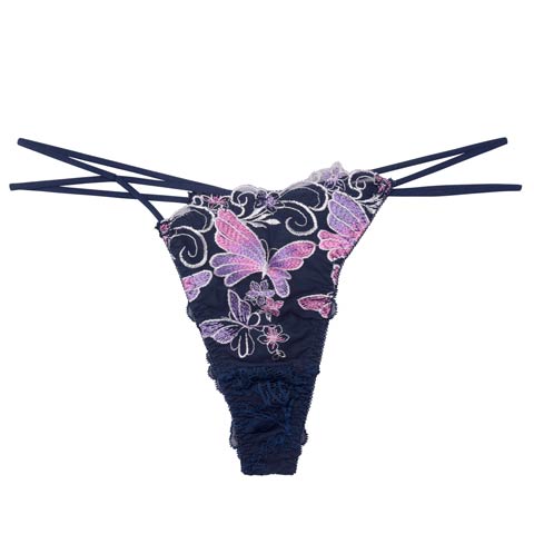 【Reinest】エレガンスパピヨンフルールバック透け選べるショーツ[おそろいショーツ]［週末セール］(ネイビー/Ｔバック-M)