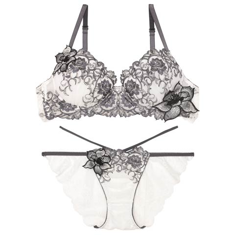 9/17再販!【永尾まりや着用】【Reinest】ロイヤルアイビーローズブラジャー&バック透けフルバックショーツ［大人気］(グレー-A65/ショーツM)