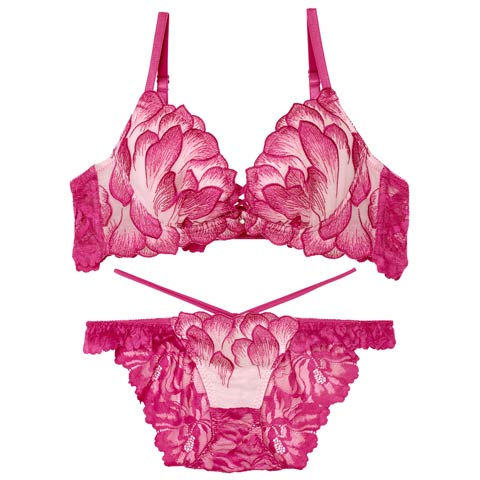 11/15再販!【Reinest】ルミエールペタルレーシーブラジャー&バック透けフルバックショーツ［大人気］(ローズピンク-A65/ショーツM)