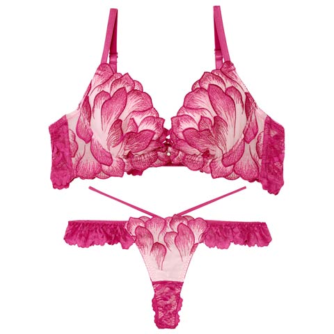 11/15再販!【Reinest】ルミエールペタルレーシーブラジャー&バック透けTバックショーツ［大人気］(ローズピンク-A65/ショーツM)