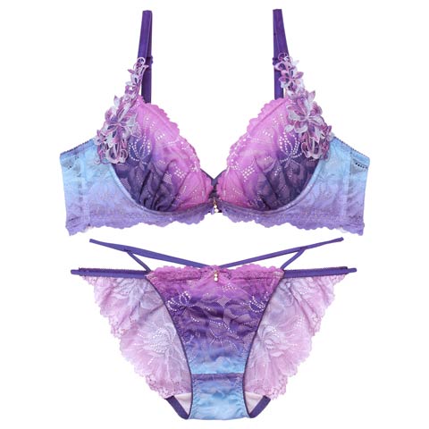 【永尾まりや着用】【Reinest】ブライトマーメイドフラワーブラジャー&バック透けフルバックショーツ［大人気］(トワイライト-A65/ショーツM)