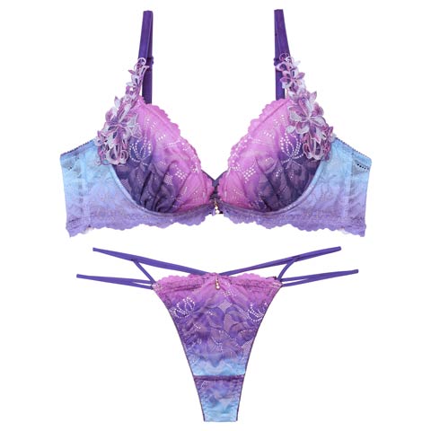 【永尾まりや着用】【Reinest】ブライトマーメイドフラワーブラジャー&バック透けTバックショーツ［大人気］(トワイライト-A65/ショーツM)