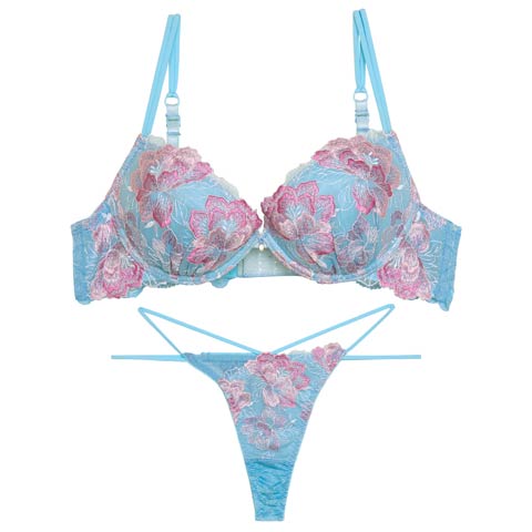【永尾まりや着用】【Reinest】シャルムピオニーブルームブラジャー&バック透けTバックショーツ［大人気］(サックス-A65/ショーツM)
