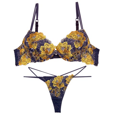 【永尾まりや着用】【Reinest】シャルムピオニーブルームブラジャー&バック透けTバックショーツ［大人気］(ネイビー-A65/ショーツM)