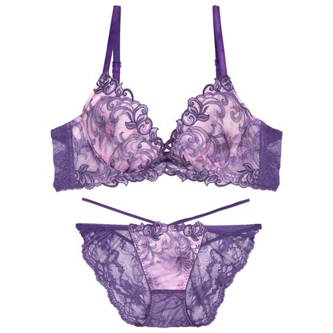 9/26新作!【永尾まりや着用】【Reinest】ジュエルアイビーフローラルブラジャー&バック透けフルバックショーツ［大人気］(バイオレット-A65/ショーツM)