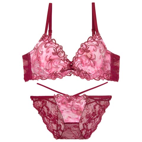 9/26新作!【永尾まりや着用】【Reinest】ジュエルアイビーフローラルブラジャー&バック透けフルバックショーツ［大人気］(ボルドー-A65/ショーツM)