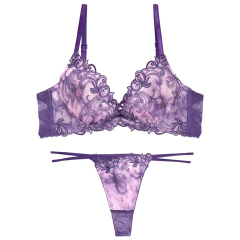 9/26新作!【永尾まりや着用】【Reinest】ジュエルアイビーフローラルブラジャー&バック透けTバックショーツ［大人気］(バイオレット-A65/ショーツM)