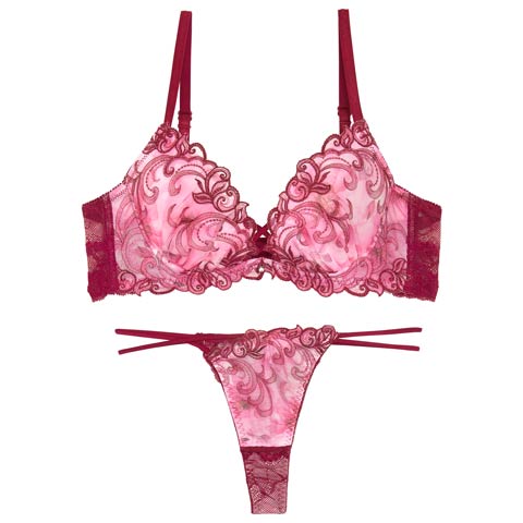 9/26新作!【永尾まりや着用】【Reinest】ジュエルアイビーフローラルブラジャー&バック透けTバックショーツ［大人気］(ボルドー-A65/ショーツM)