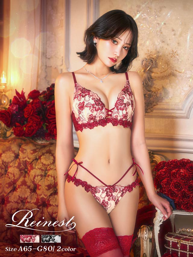 【永尾まりや着用】【Reinest】ラディアントブロッサムブラジャー&バック透けフルバックショーツ