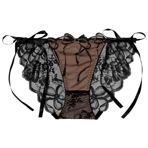 2/25新作!【Reinest】メロウリボンレースサイド紐バック透け選べるショーツ[おそろいショーツ](ブラック/フルバック-M)