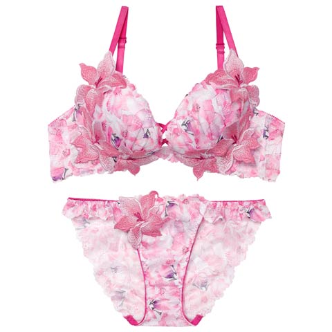 4/6新作!【永尾まりや着用】【Reinest】ルミナスリリーブロッサムブラジャー&バック透けフルバックショーツ［大人気］(ピンク-A65/ショーツM)