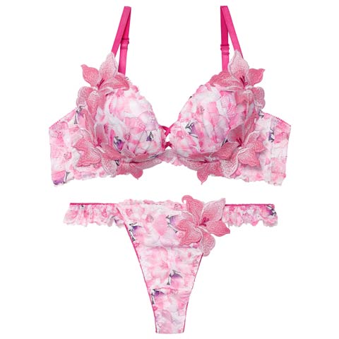 4/6新作!【永尾まりや着用】【Reinest】ルミナスリリーブロッサムブラジャー&バック透けTバックショーツ［大人気］(ピンク-A65/ショーツM)