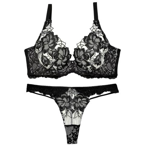 レーシィブルームコード育乳脇高ブラジャー&バック透けフルバックショーツ