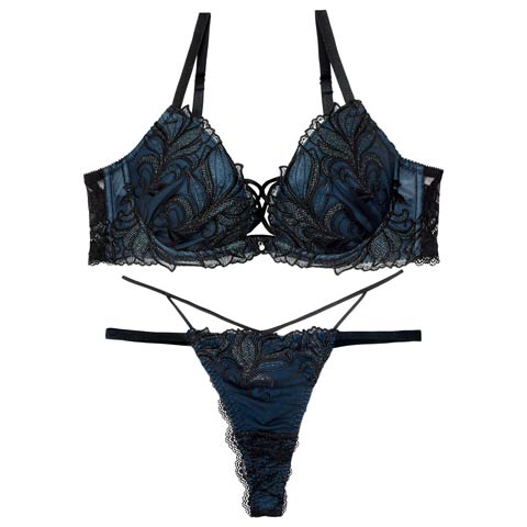 【永尾まりや着用】【Reinest】シャイニーフェザーリーフブラジャー&バック透けTバックショーツ［大人気］(ブラック-A65/ショーツM)