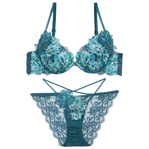 11/13再販!【永尾まりや着用】【Reinest】グラマラスピオニーコードブラジャー&バック透けフルバックショーツ［大人気］(グリーン-A65/ショーツM)