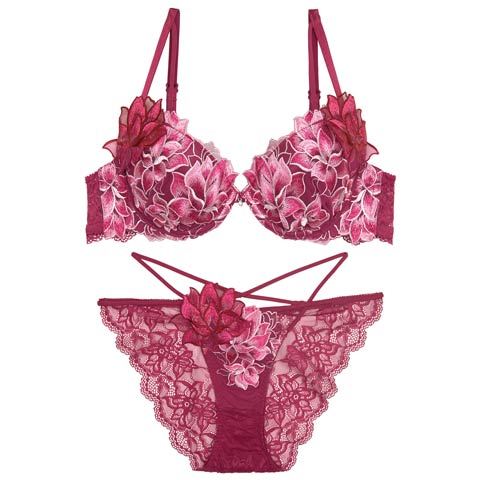 11/13再販!【永尾まりや着用】【Reinest】グラマラスピオニーコードブラジャー&バック透けフルバックショーツ［大人気］(ピンク-A65/ショーツM)