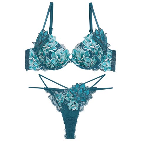 11/13再販!【永尾まりや着用】【Reinest】グラマラスピオニーコードブラジャー&バック透けTバックショーツ［大人気］(グリーン-A65/ショーツM)