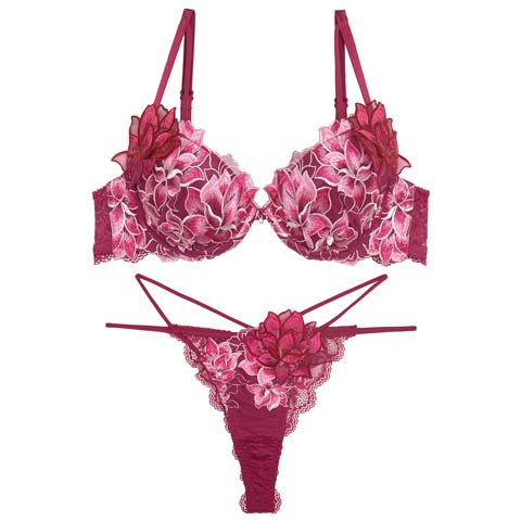 11/13再販!【永尾まりや着用】【Reinest】グラマラスピオニーコードブラジャー&バック透けTバックショーツ［大人気］(ピンク-A65/ショーツM)