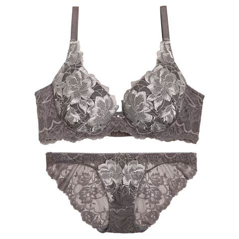 11/21新作!【Reinest】グラマラスピオニーカットストリング育乳脇高★魔法のブラジャー&バック透けフルバックショーツ［大人気］(グレー-A65/ショーツM)