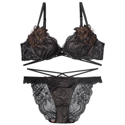 12/10新作!【永尾まりや着用】【Reinest】マジェスティックコードレースブラジャー&バック透けフルバックショーツ［大人気］(ブラック-A65/ショーツM)