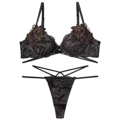 12/10新作!【永尾まりや着用】【Reinest】マジェスティックコードレースブラジャー&バック透けTバックショーツ［大人気］(ブラック-A65/ショーツM)