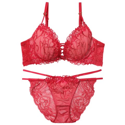 1/14新作!【永尾まりや着用】【Reinest】スピンドルクイーンハートブラジャー&バック透けフルバックショーツ［大人気］(レッド-A65/ショーツM)
