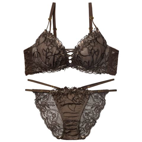 1/14新作!【永尾まりや着用】【Reinest】スピンドルクイーンハートブラジャー&バック透けフルバックショーツ［大人気］(ダークブラウン-A65/ショーツM)