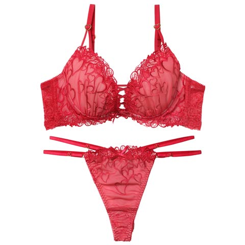 1/14新作!【永尾まりや着用】【Reinest】スピンドルクイーンハートブラジャー&バック透けTバックショーツ［大人気］(レッド-A65/ショーツM)