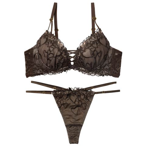 1/14新作!【永尾まりや着用】【Reinest】スピンドルクイーンハートブラジャー&バック透けTバックショーツ［大人気］(ダークブラウン-A65/ショーツM)