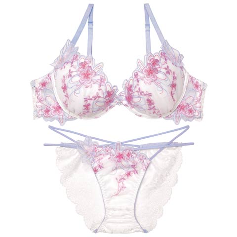 3/4新作!【永尾まりや着用】【Reinest】グレイスチェリーブロッサムブラジャー&バック透けフルバックショーツ［大人気］(ホワイト-A65/ショーツM)
