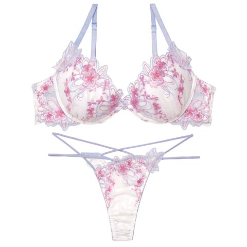 3/4新作!【永尾まりや着用】【Reinest】グレイスチェリーブロッサムブラジャー&バック透けTバックショーツ［大人気］(ホワイト-A65/ショーツM)