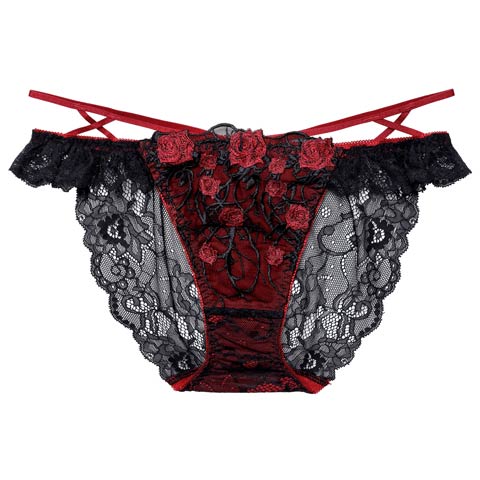 1/23新作!【Reinest】ミッドナイトローズクロスコードバック透け選べるショーツ[おそろいショーツ](レッド/フルバック-M)