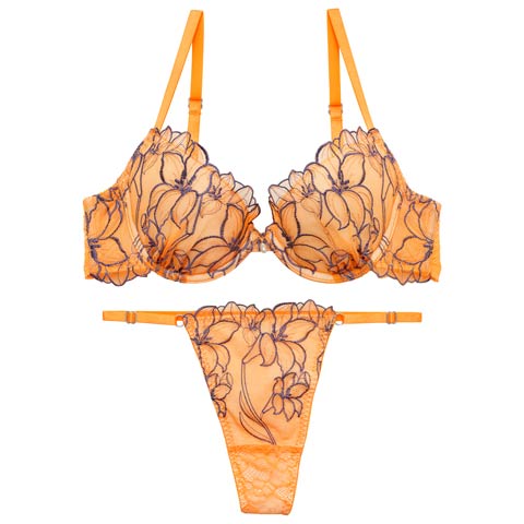 4/1新作!【永尾まりや着用】【Reinest】グラマラスビビッドブロッサムブラジャー&バック透けTバックショーツ［大人気］(オレンジ-A65/ショーツM)