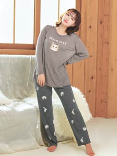 チャーミングキャットトップス&ロングパンツルームウェア